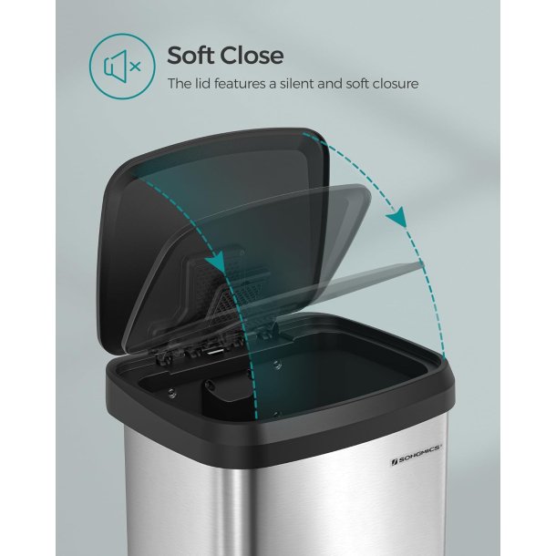 Pedalspand - h�j skraldespand med soft close l�g - 68L s�lv