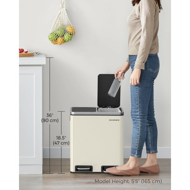 Skraldespand - pedalspand med soft close l�g - 2x15L beige