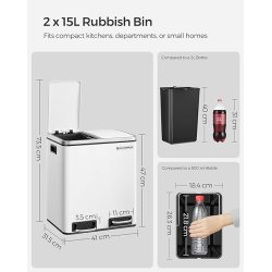 Skraldespand - pedalspand med soft close l�g - 2x15L hvid