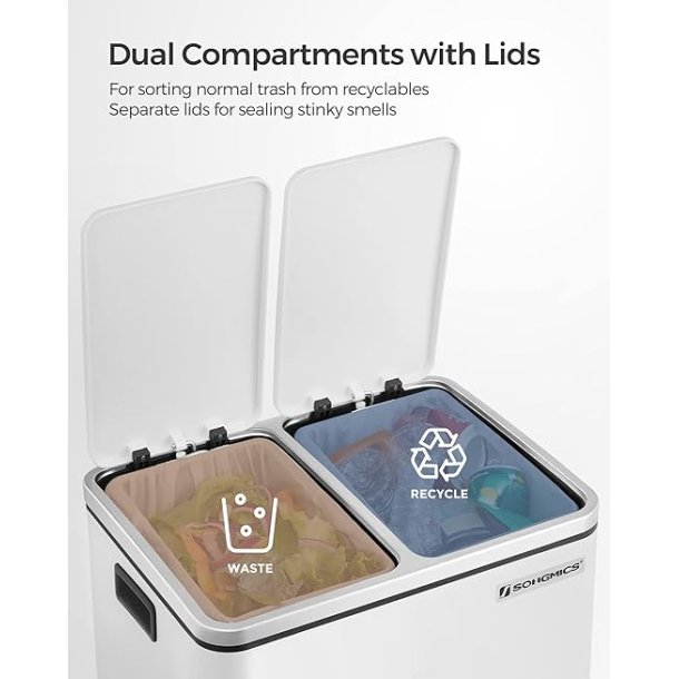 Skraldespand - pedalspand med soft close l�g - 2x15L hvid