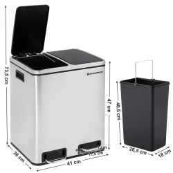 Skraldespand - pedalspand med soft close l�g - 2x15L s�lv