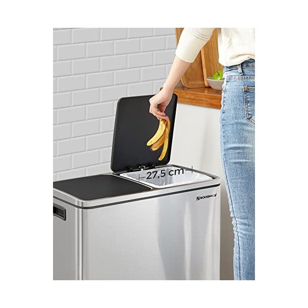 Skraldespand - pedalspand med soft close l�g - 2x24L s�lv