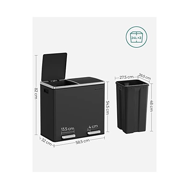 Skraldespand - pedalspand med soft close l�g - 2x24L sort