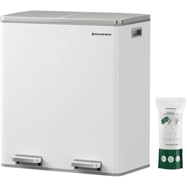 Skraldespand - pedalspand med soft close l�g - 2x30L hvid