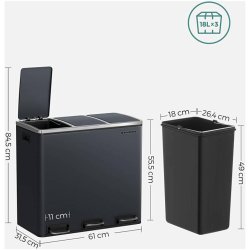 Skraldespand - pedalspand med soft close l�g - 54L (3x18) antracit gr�