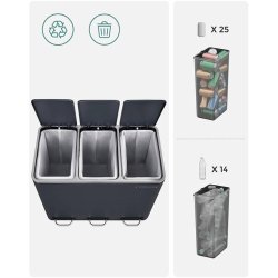 Skraldespand - pedalspand med soft close l�g - 54L (3x18) antracit gr�