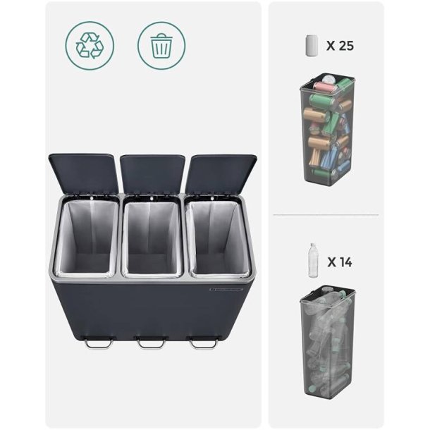 Skraldespand - pedalspand med soft close l�g - 54L (3x18) antracit gr�