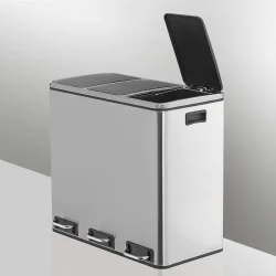 Skraldespand - pedalspand med soft close l�g - 54L (3x18) s�lv
