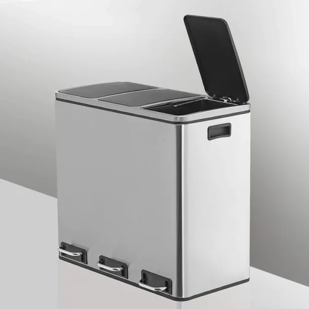 Skraldespand - pedalspand med soft close l�g - 54L (3x18) s�lv