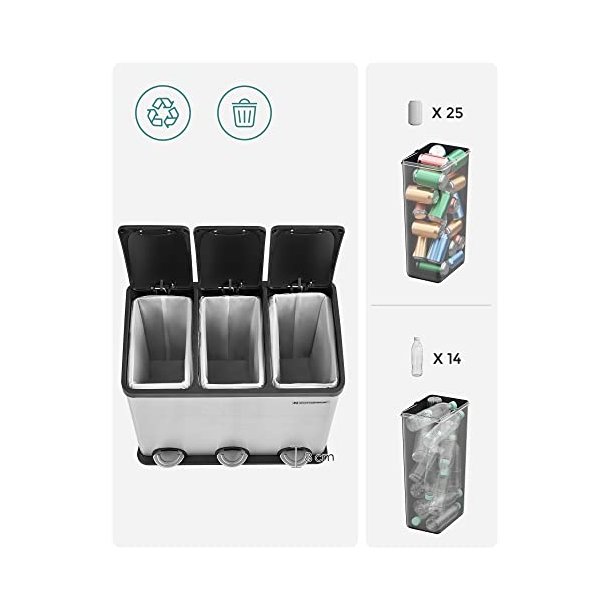 Skraldespand - pedalspand med soft close l�g - 54L (3x18) s�lv/sort