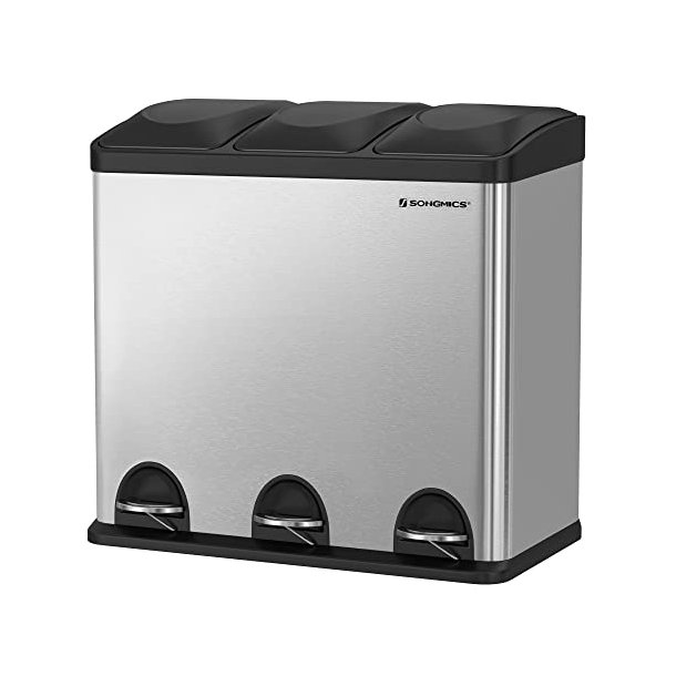 Skraldespand - pedalspand med soft close l�g - 54L (3x18) s�lv/sort