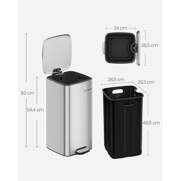 Pedalspand 30 liter - skraldespand med soft-close l�g - s�lv