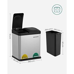 Pedal skraldespand - pedalspand med l�g - 30L (2x15L) s�lv metal