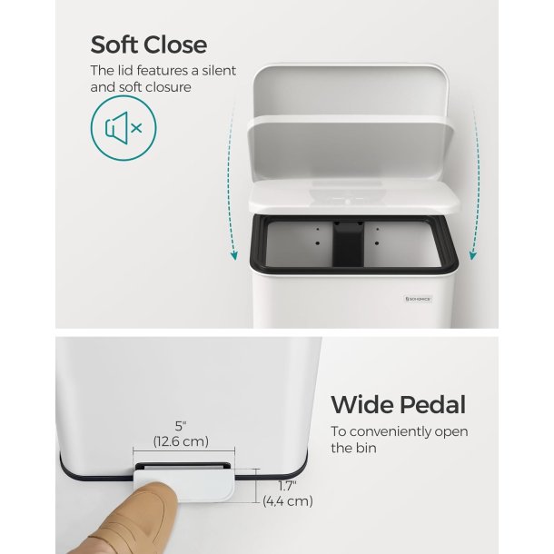 Skraldespand 40 liter - pedalspand med soft close l�g - hvid