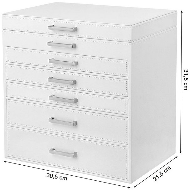 Smykkeskrin - stort smykkeskrin med 5 skuffer og spejl