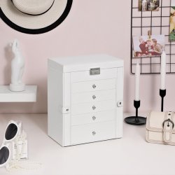 Smykkeskrin - stort smykkeskrin med 5 skuffer, spejl og l�s