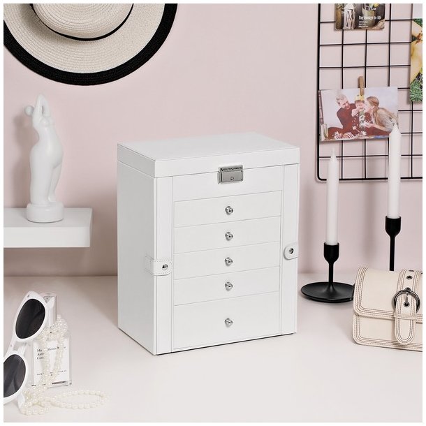 Smykkeskrin - stort smykkeskrin med 5 skuffer, spejl og l�s