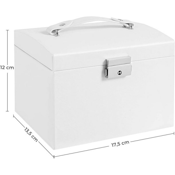Smykkeskrin med mange rum - skrin til smykker - hvid kunstl�der