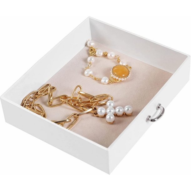 Smykkeskrin med mange rum - skrin til smykker - hvid kunstl�der