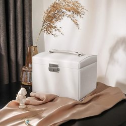 Smykkeskrin med mange rum - skrin til smykker - hvid kunstl�der