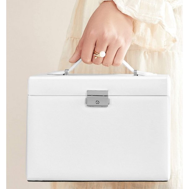 Smykkeskrin med mange rum - skrin til smykker - hvid kunstl�der