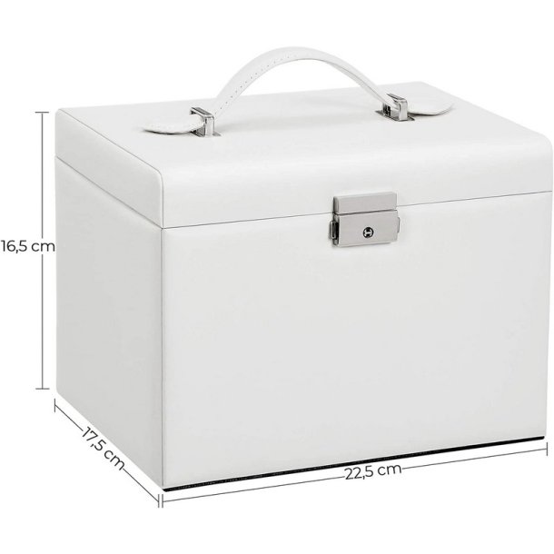 Smykkeskrin med mange rum - skrin til smykker - hvid kunstl�der