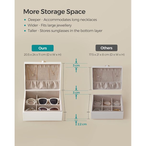 Smykkeskrin i kunstl�der - skrin til smykkeopbevaring - hvid