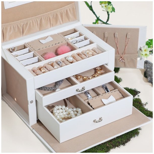 Smykkeskrin inkl. rejseskrin - skrin til smykker - hvid