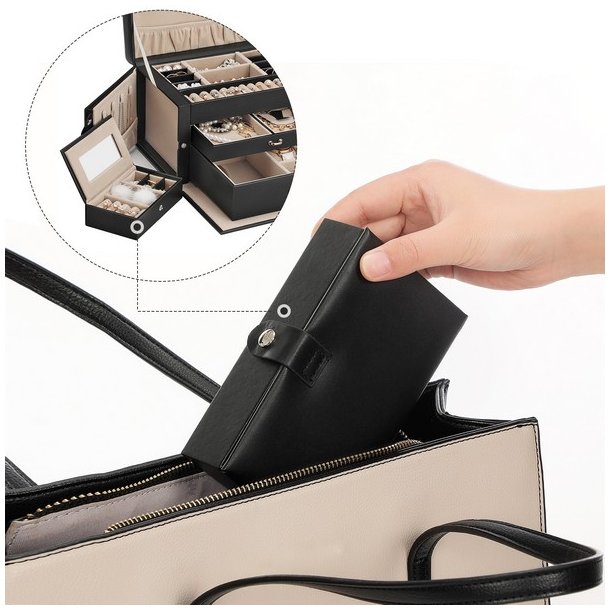 Smykkeskrin inkl. rejseskrin - skrin til smykker - sort