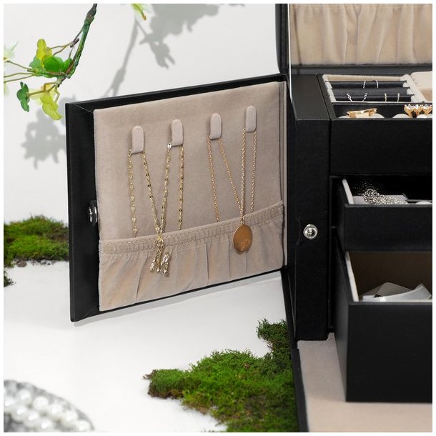 Smykkeskrin inkl. rejseskrin - skrin til smykker - sort