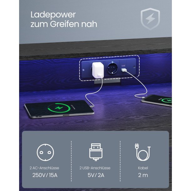 Gamerbord med sk�rmstativ, LED-lys og str�m - sort 120x60x76