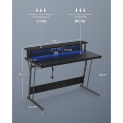 Gamerbord med sk�rmstativ, LED-lys og str�m - sort 120x60x76