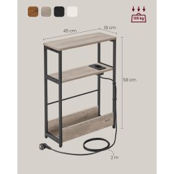 Sidebord med str�mstik - smal slank sengebord - gr� beige