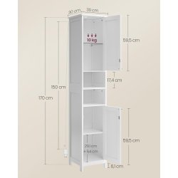 badevrelsesskab med lys, hylder og skabe - hvid 170 x 30 x 30