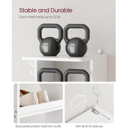 Skoreol med 7 hylder - smal skostativ med knager - hvid