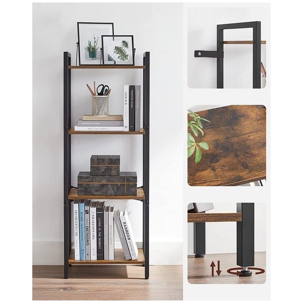 Bogreol - reol i industrielt design - rustik brun 107x40x24