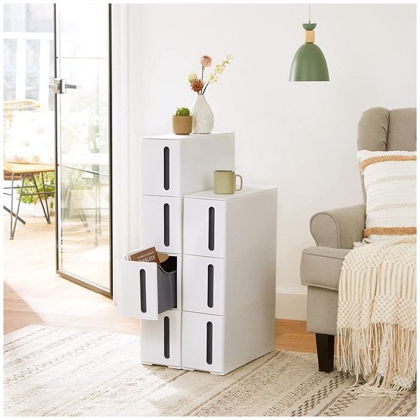 Opbevaringsvogn - smal hvid rullevogn med 4 skuffer 45x17x84