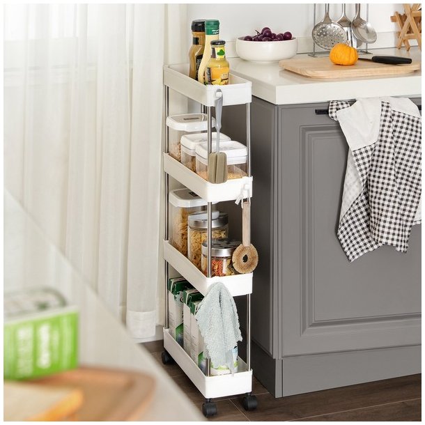 Rullevogn - smal opbevaringsvogn med 4 hylder 40 x 13 x 89