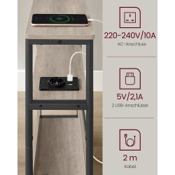Sidebord med str�mstik - smal slank sengebord - gr� beige