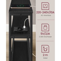 Sidebord med str�mstik - smal slank sengebord - sort