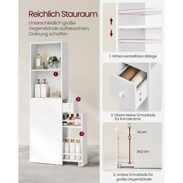 Badev�relsesskab - opbevaringsskab - gulvreol - hvid 40x18x134,4