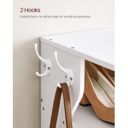 Skoreol med 7 hylder - smal skostativ med knager - hvid