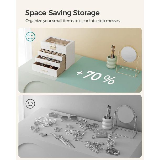 Smykkeskrin i kunstl�der - smykkeskrin med skuffer - hvid