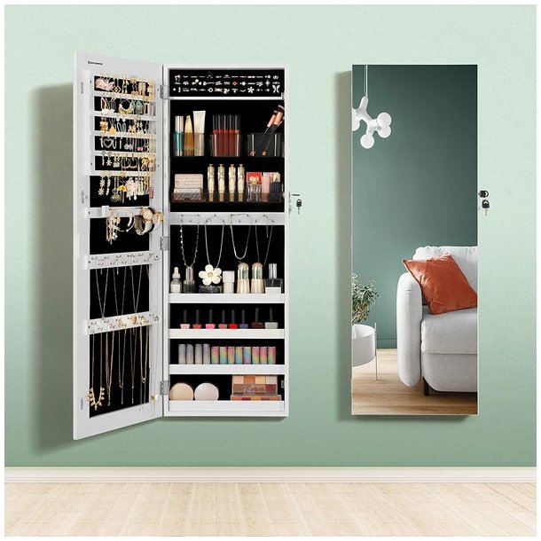 Smykkeskab - v�gmonteret spejlskab - v�gh�ngt skab med spejl