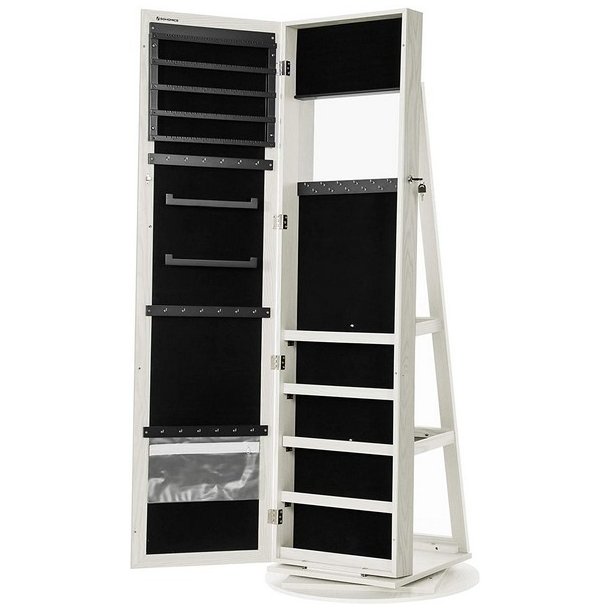 Smykkeskab, drejeligt skab med spejl, spejlskab til smykker