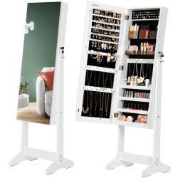 Smykkeskab - spejlskab med rum til makeup og smykker - hvid