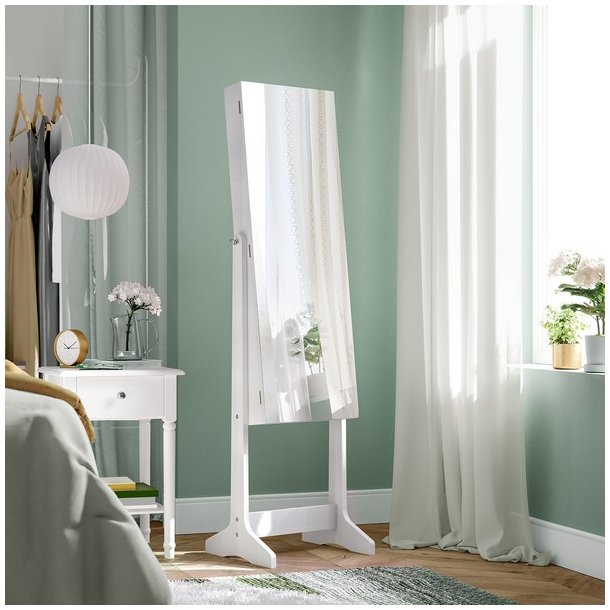 Smykkeskab - spejlskab med rum til makeup og smykker - hvid