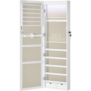 Smykkeskab med LED-lys - spejlskab til d�r og v�g - hvid