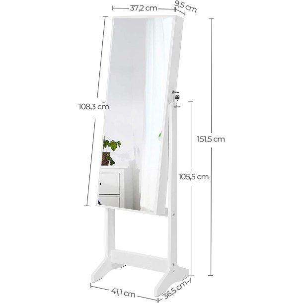 Smykkeskab - spejlskab med rum til makeup og smykker - hvid