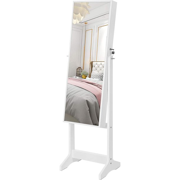 Smykkeskab - spejlskab med rum til makeup og smykker - hvid